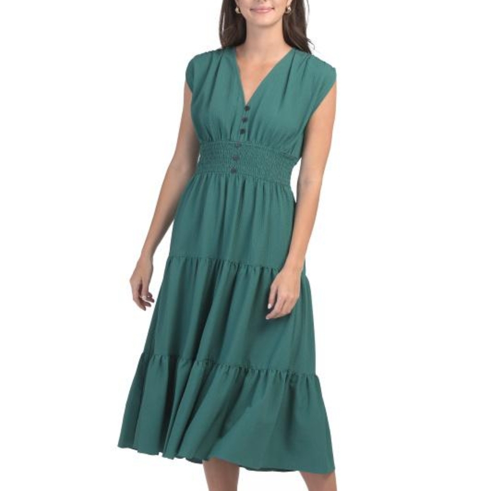 TIERED Teal Midi-Maxi Dress CALVIN KLEIN sz 16 (Blue-green)